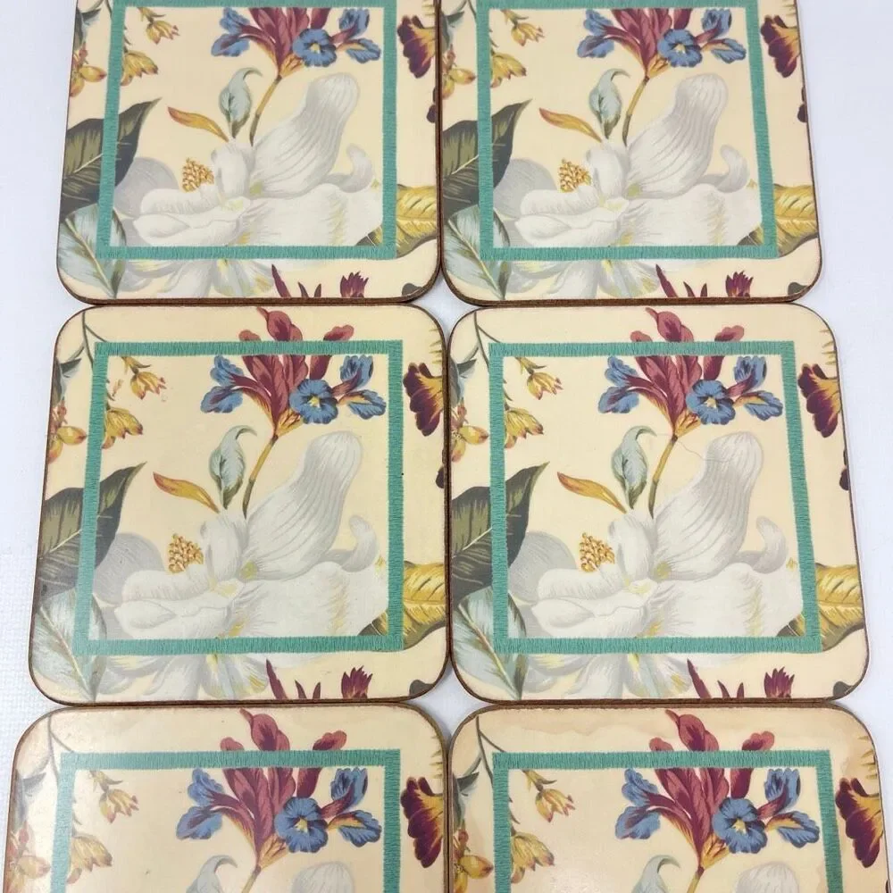 Pimpernel Williamsburg Magnolia Flower Cork Coasters Set of 6 Made in England